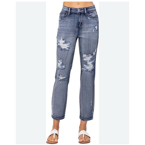 Judy Blue Denim - Judy Blue Womens Size 15 Boyfriend Jeans High Rise Blue Distressed
